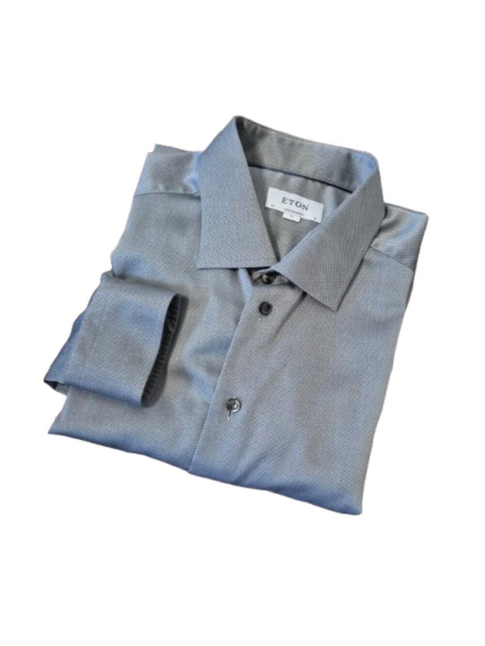 Eton Contemporary Fit Grey Fine Pattern Dress Shirt 100% Cotton Size 46, 18, XXL